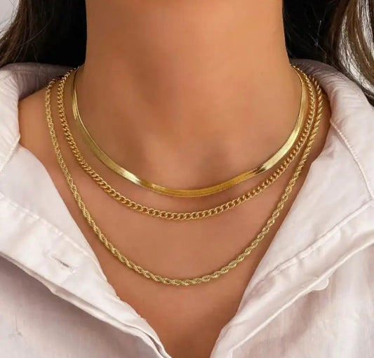 Collana a Tre Strati in Acciaio Inossidabile – Eleganza Minimalista
