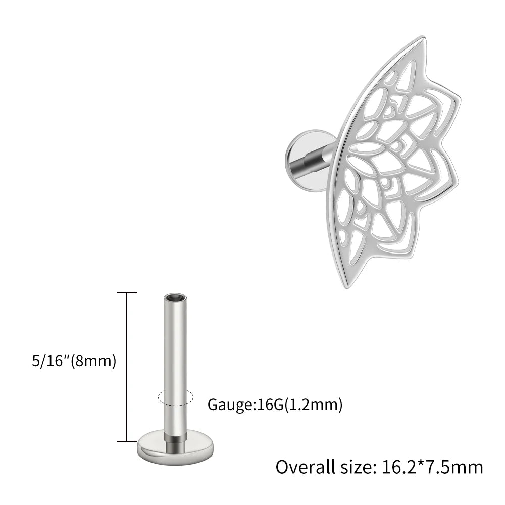 Right Grand ASTM F136 Titanium Lotus Flower Hidden Helix Earring 16G Gothic Punk Floating Cartilage Stud Piercing Jewelry