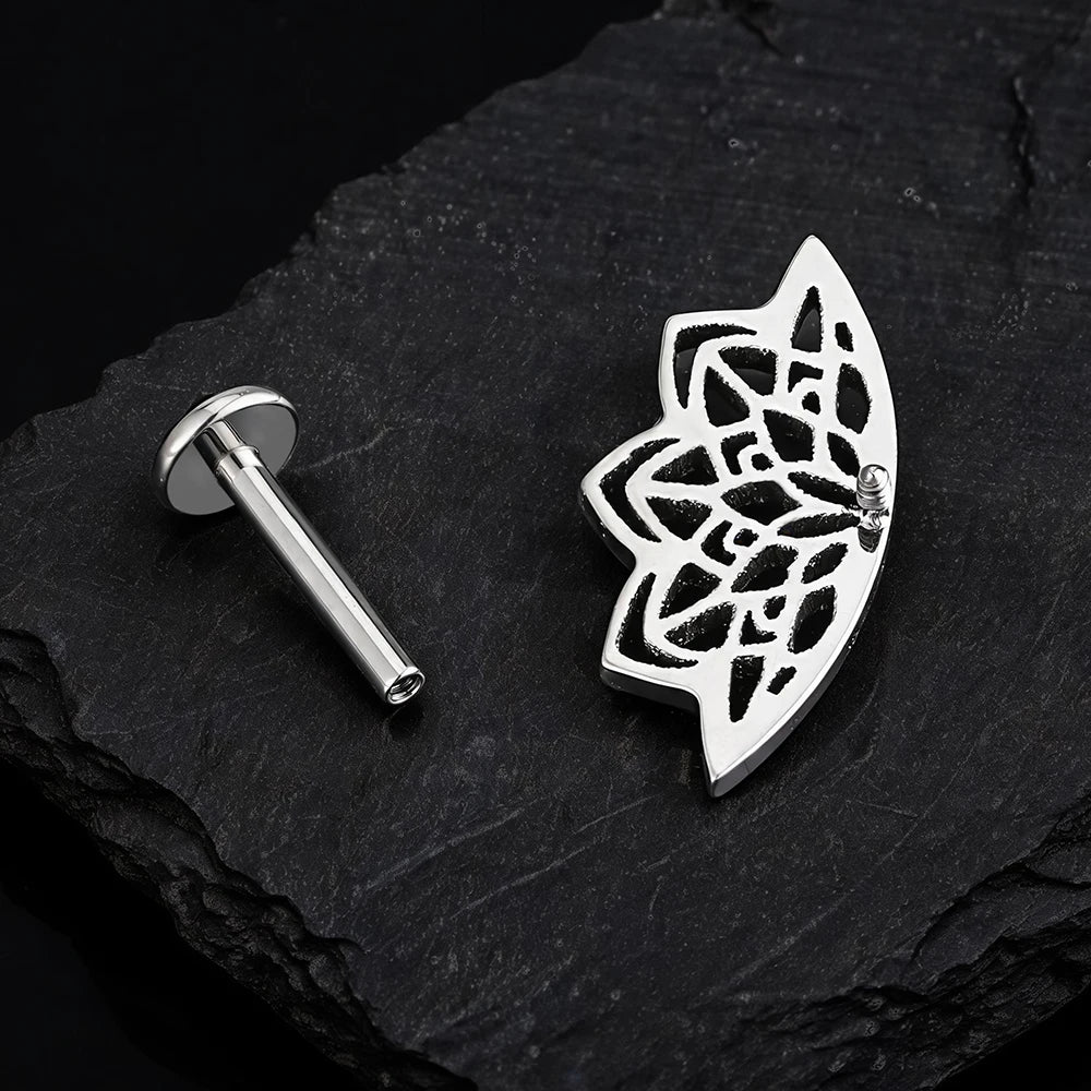 Right Grand ASTM F136 Titanium Lotus Flower Hidden Helix Earring 16G Gothic Punk Floating Cartilage Stud Piercing Jewelry
