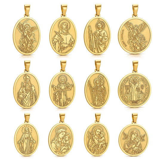 Saint Michael/Christopher/Mary/St.Benedict Pendants Stainless Steel Catholic Patron Religious Medals DIY Necklace Jewelry Making