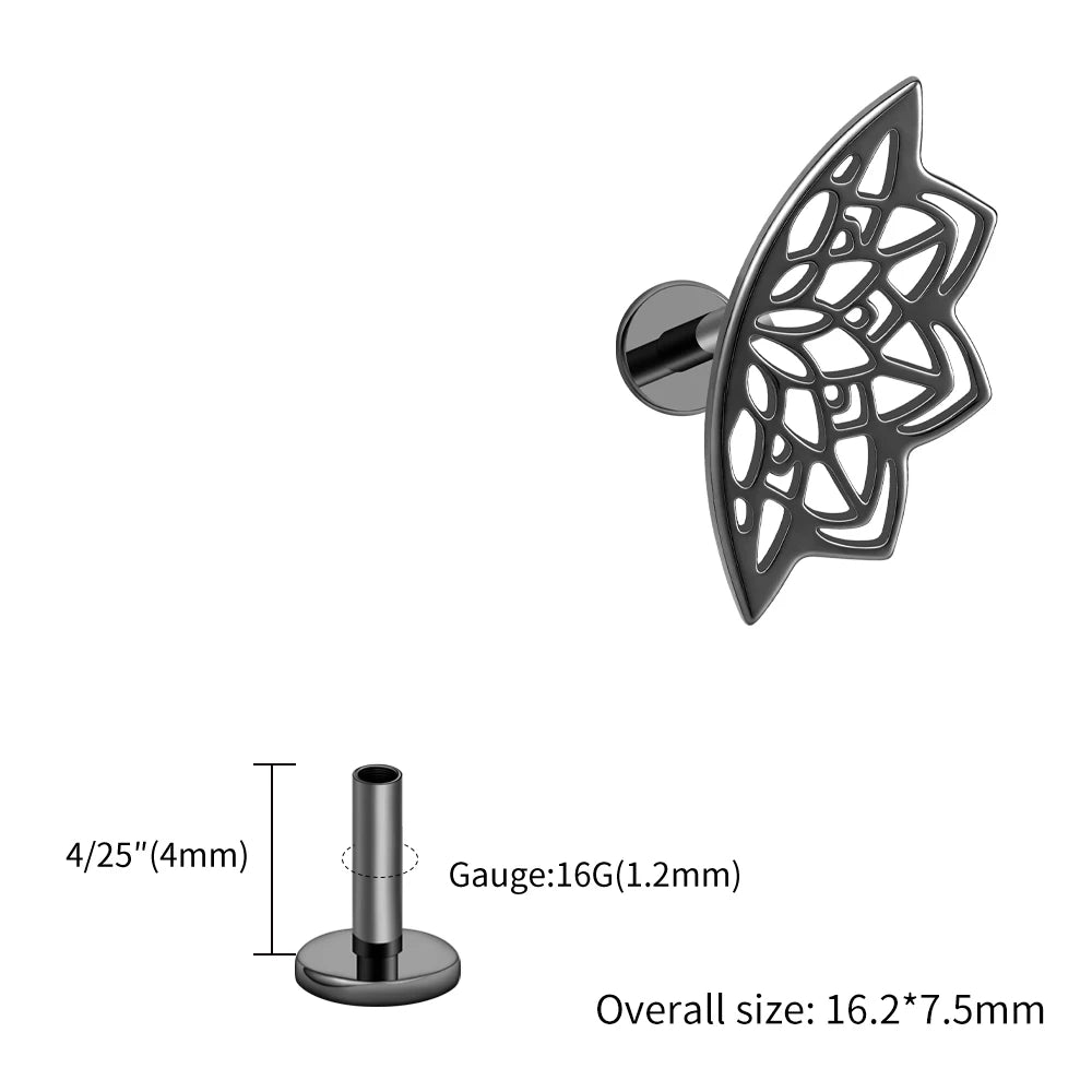 Right Grand ASTM F136 Titanium Lotus Flower Hidden Helix Earring 16G Gothic Punk Floating Cartilage Stud Piercing Jewelry