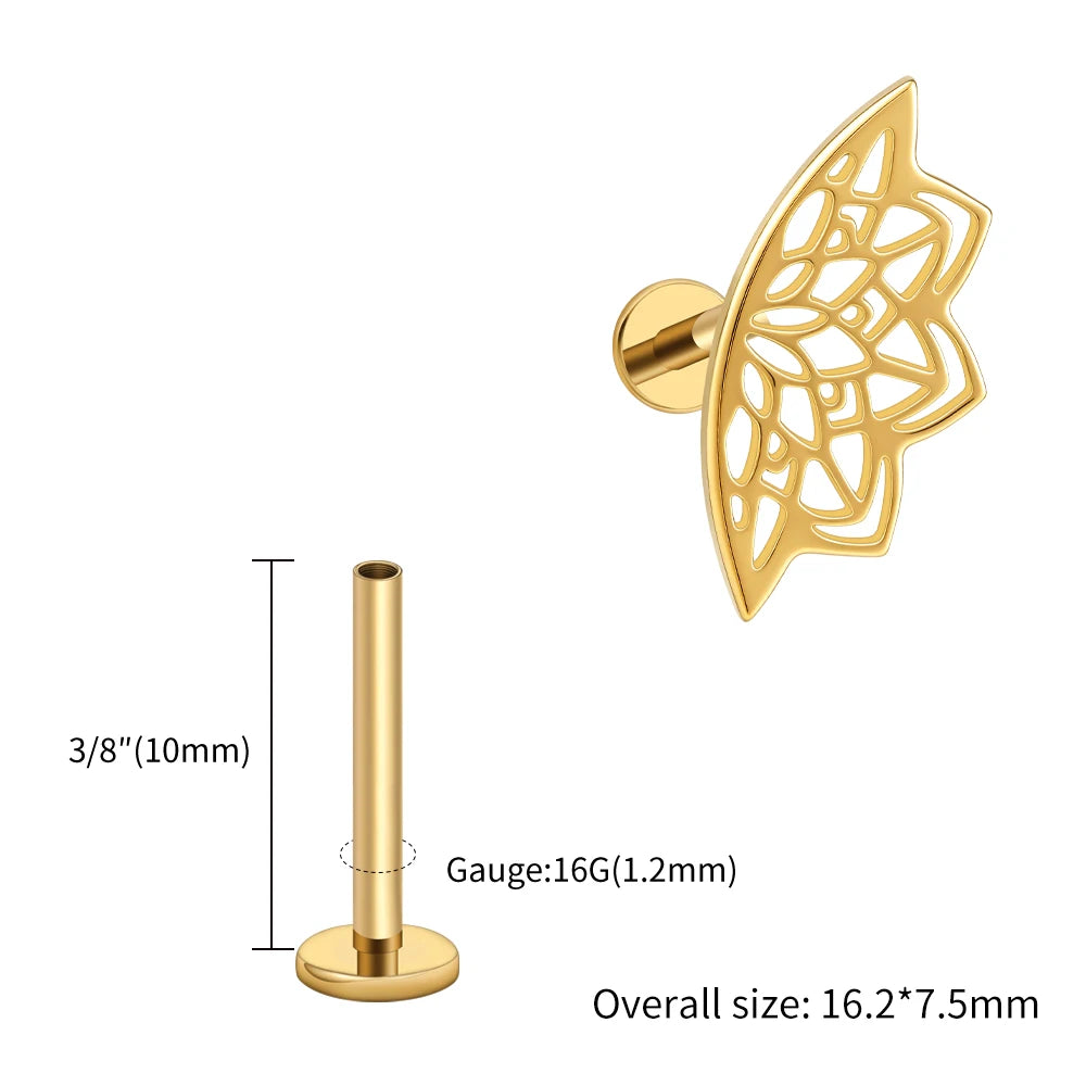 Right Grand ASTM F136 Titanium Lotus Flower Hidden Helix Earring 16G Gothic Punk Floating Cartilage Stud Piercing Jewelry