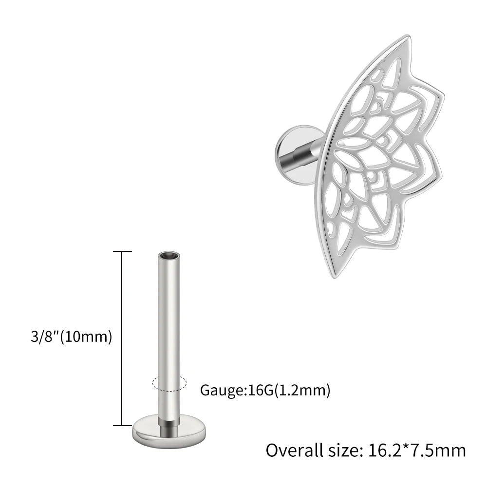 Right Grand ASTM F136 Titanium Lotus Flower Hidden Helix Earring 16G Gothic Punk Floating Cartilage Stud Piercing Jewelry