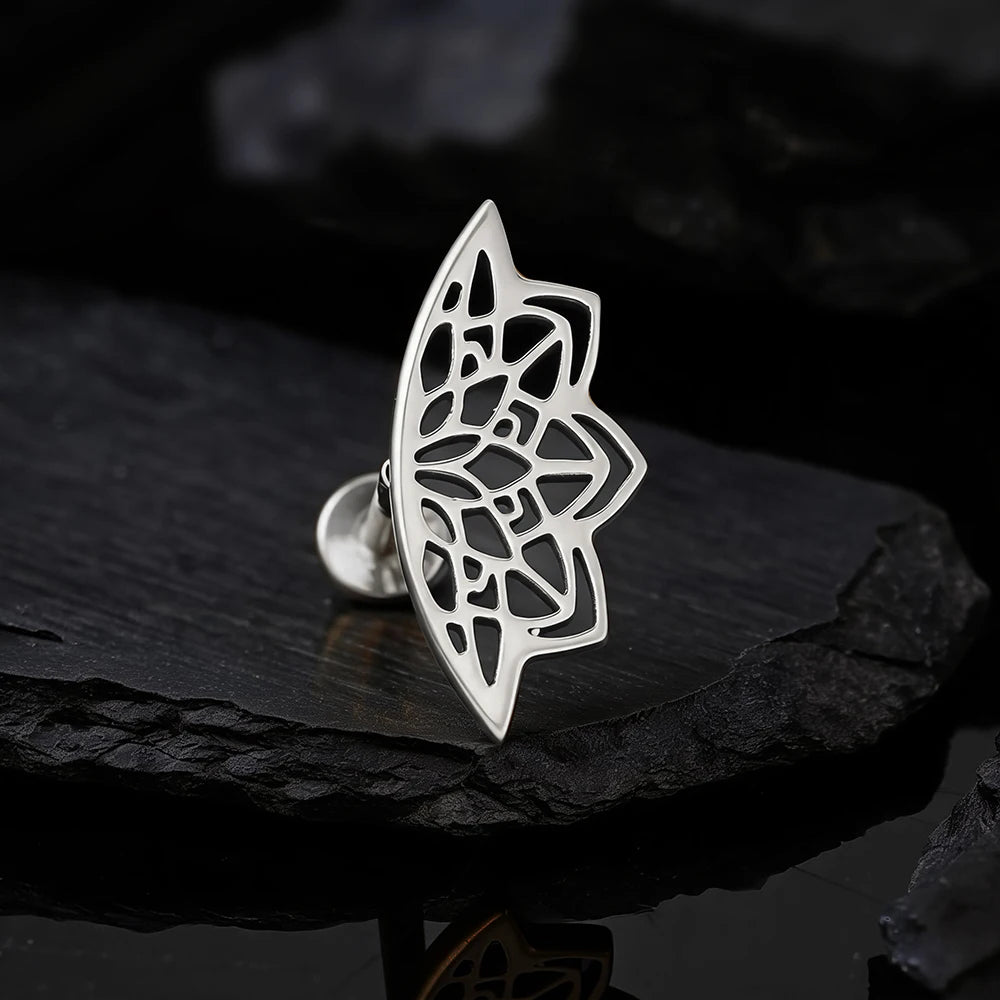 Right Grand ASTM F136 Titanium Lotus Flower Hidden Helix Earring 16G Gothic Punk Floating Cartilage Stud Piercing Jewelry