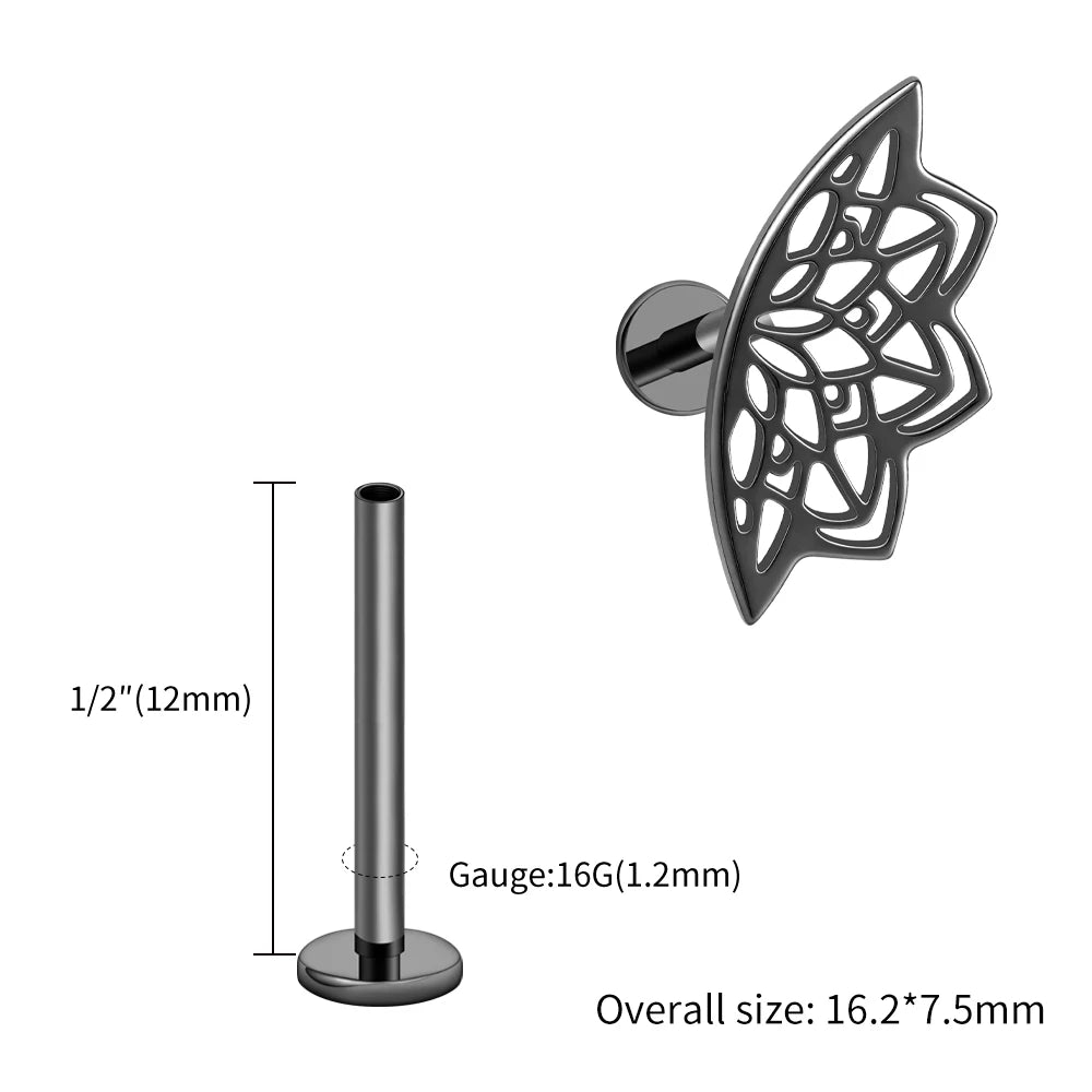 Right Grand ASTM F136 Titanium Lotus Flower Hidden Helix Earring 16G Gothic Punk Floating Cartilage Stud Piercing Jewelry