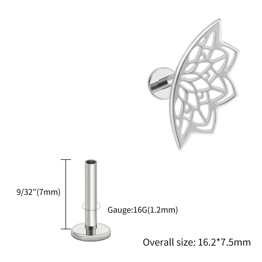 Right Grand ASTM F136 Titanium Lotus Flower Hidden Helix Earring 16G Gothic Punk Floating Cartilage Stud Piercing Jewelry