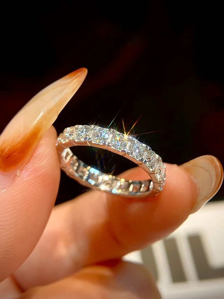 Real White Circular Moissanite Diamond Fashion Simple Ring for Women's Daily Wear 925 Sterling Silver Fine Jewelry