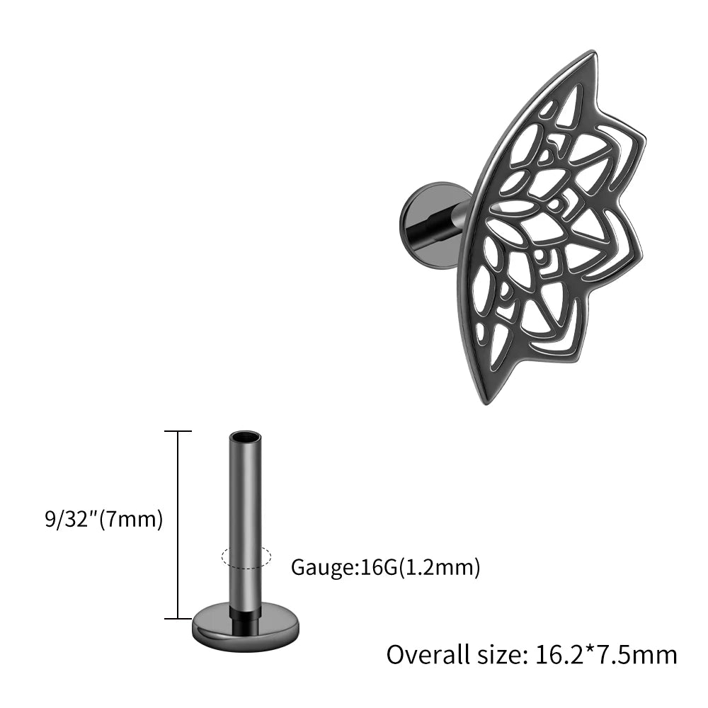 Right Grand ASTM F136 Titanium Lotus Flower Hidden Helix Earring 16G Gothic Punk Floating Cartilage Stud Piercing Jewelry