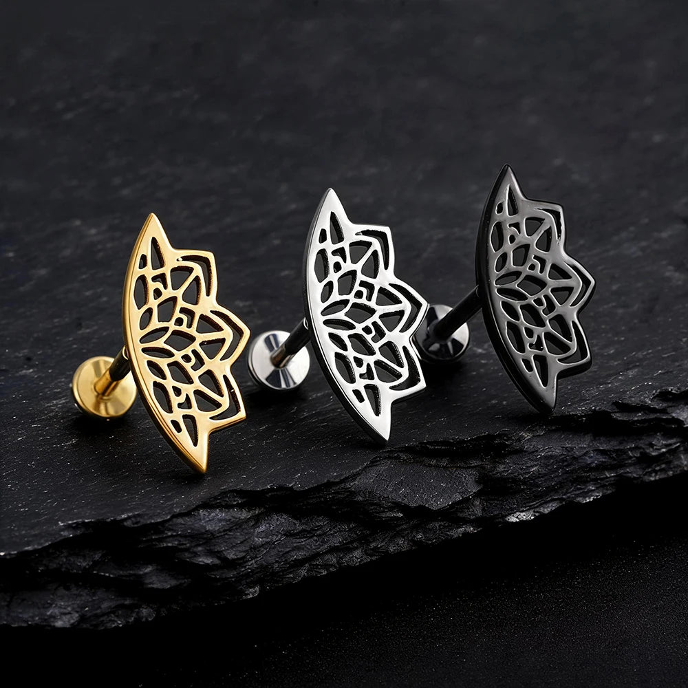 Right Grand ASTM F136 Titanium Lotus Flower Hidden Helix Earring 16G Gothic Punk Floating Cartilage Stud Piercing Jewelry