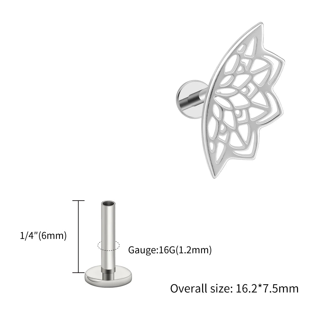 Right Grand ASTM F136 Titanium Lotus Flower Hidden Helix Earring 16G Gothic Punk Floating Cartilage Stud Piercing Jewelry