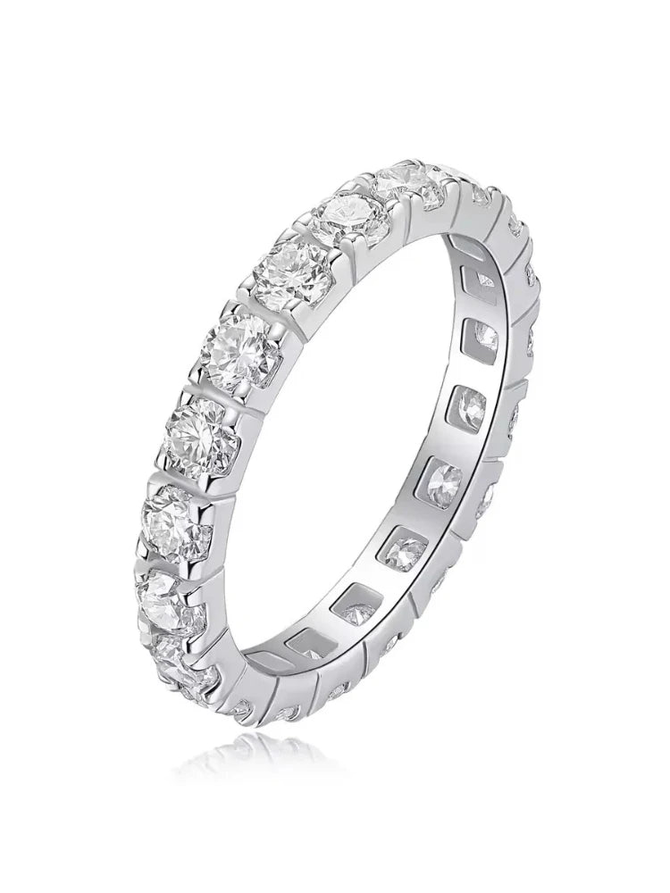 Real White Circular Moissanite Diamond Fashion Simple Ring for Women's Daily Wear 925 Sterling Silver Fine Jewelry