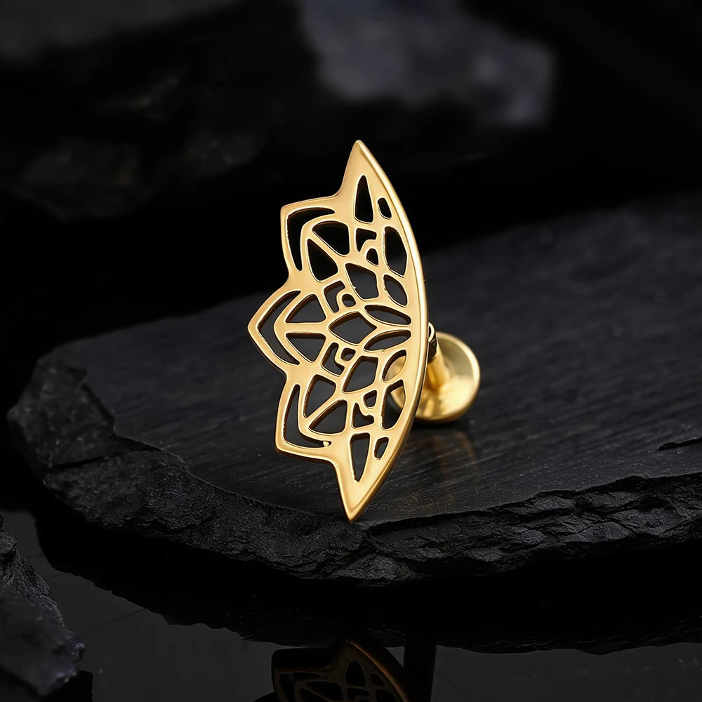 Right Grand ASTM F136 Titanium Lotus Flower Hidden Helix Earring 16G Gothic Punk Floating Cartilage Stud Piercing Jewelry