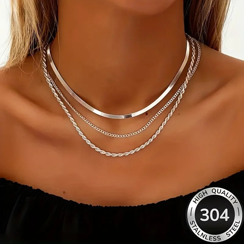 Stainless Steel High-Quality Minimalist Light Luxury Three-Layer Necklace for Women Fade-Resistant Hypoallergenic Jewelry Gifts