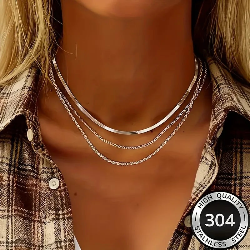 Stainless Steel High-Quality Minimalist Light Luxury Three-Layer Necklace for Women Fade-Resistant Hypoallergenic Jewelry Gifts