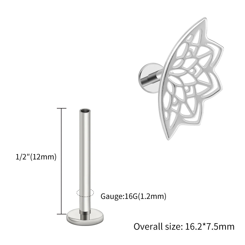 Right Grand ASTM F136 Titanium Lotus Flower Hidden Helix Earring 16G Gothic Punk Floating Cartilage Stud Piercing Jewelry