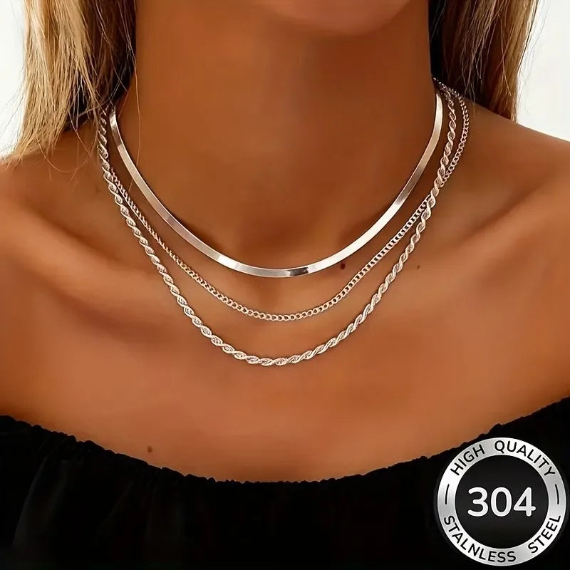 Stainless Steel High-Quality Minimalist Light Luxury Three-Layer Necklace for Women Fade-Resistant Hypoallergenic Jewelry Gifts