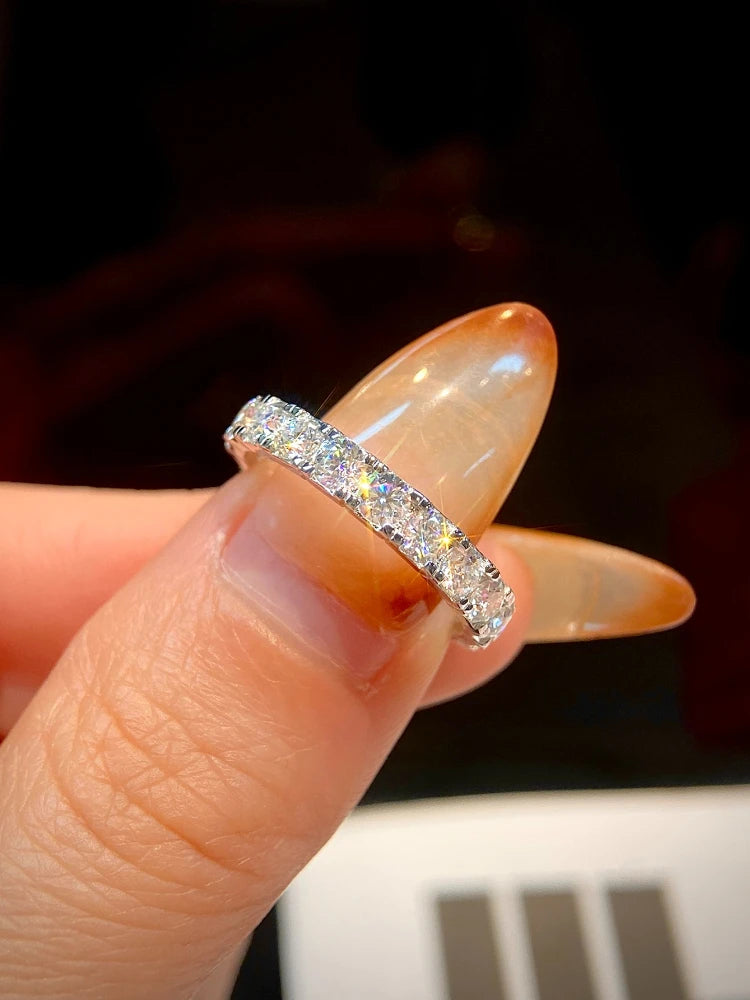Real White Circular Moissanite Diamond Fashion Simple Ring for Women's Daily Wear 925 Sterling Silver Fine Jewelry