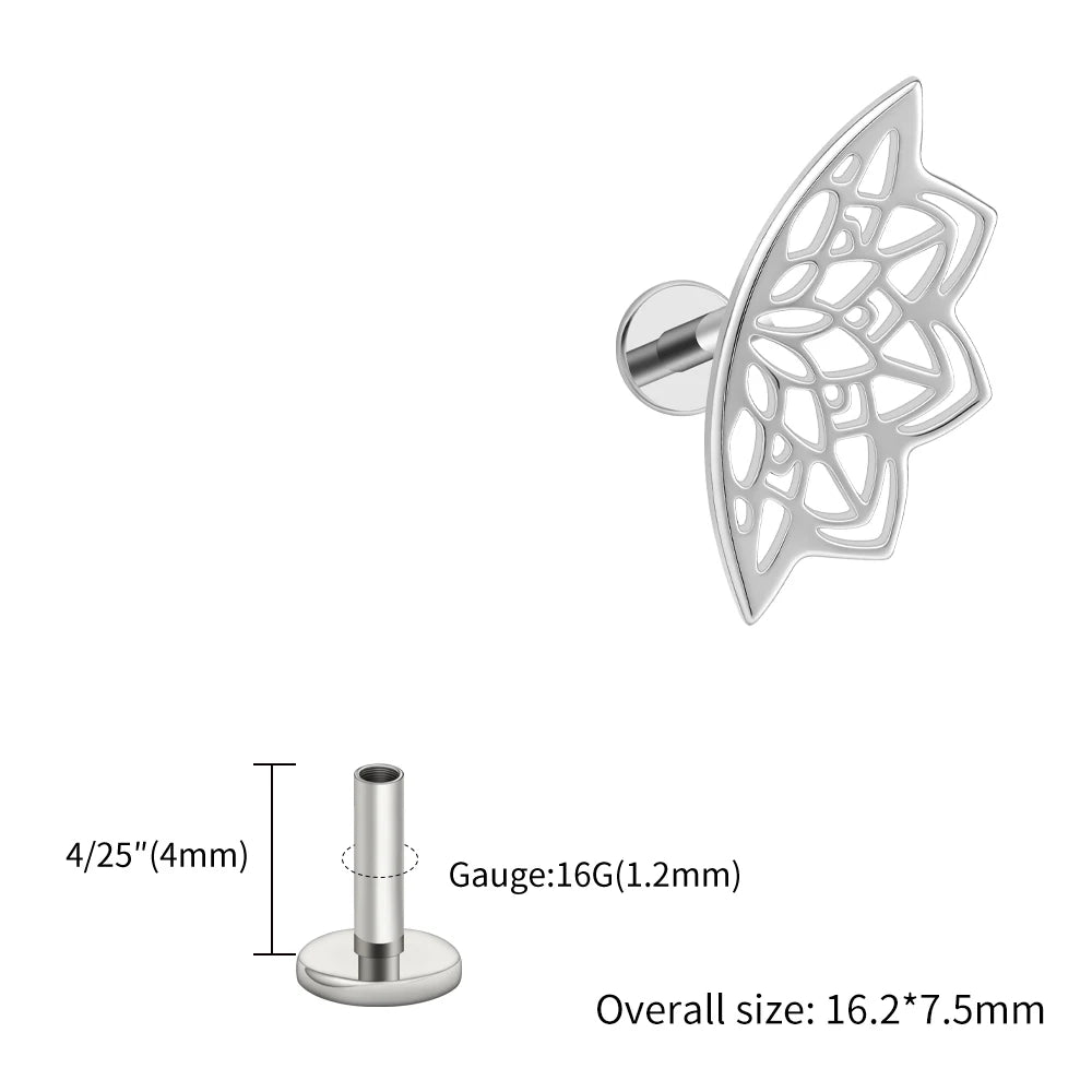 Right Grand ASTM F136 Titanium Lotus Flower Hidden Helix Earring 16G Gothic Punk Floating Cartilage Stud Piercing Jewelry