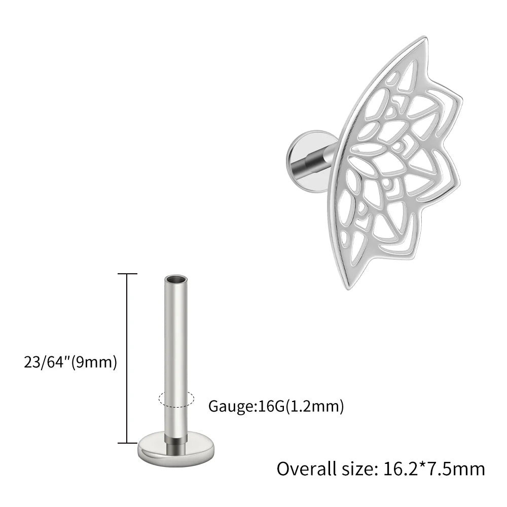 Right Grand ASTM F136 Titanium Lotus Flower Hidden Helix Earring 16G Gothic Punk Floating Cartilage Stud Piercing Jewelry