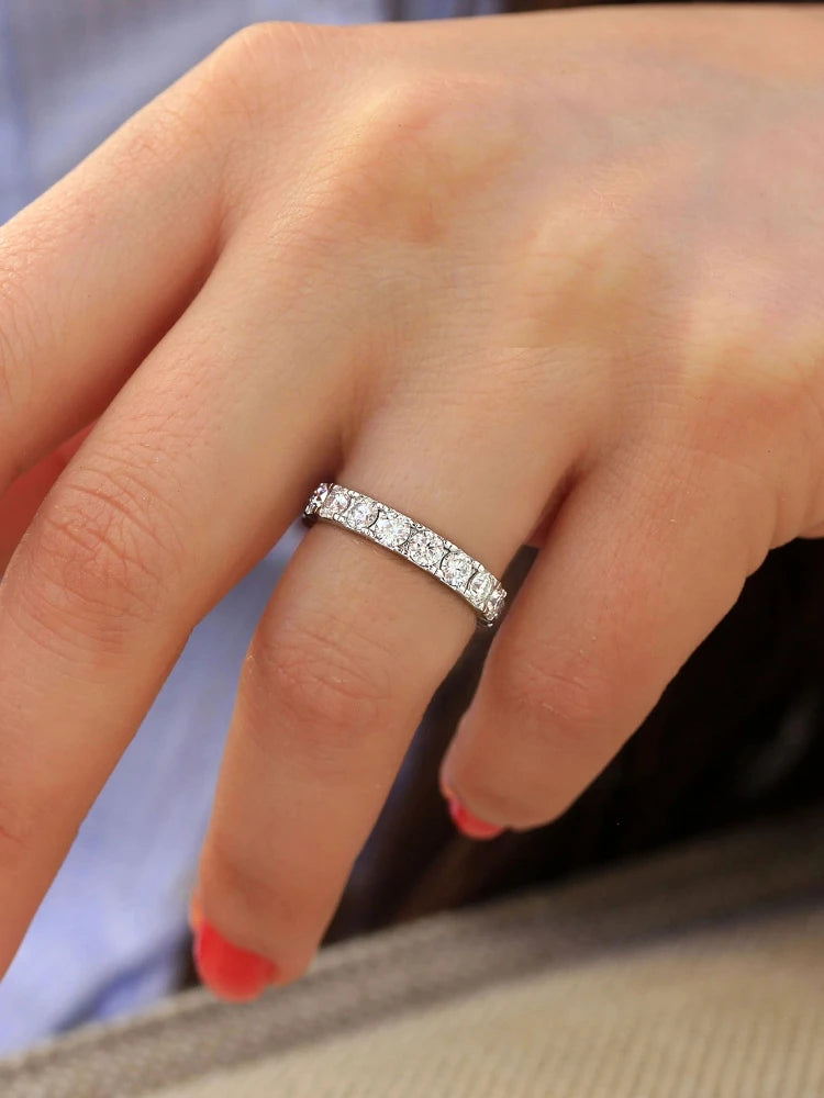 Real White Circular Moissanite Diamond Fashion Simple Ring for Women's Daily Wear 925 Sterling Silver Fine Jewelry
