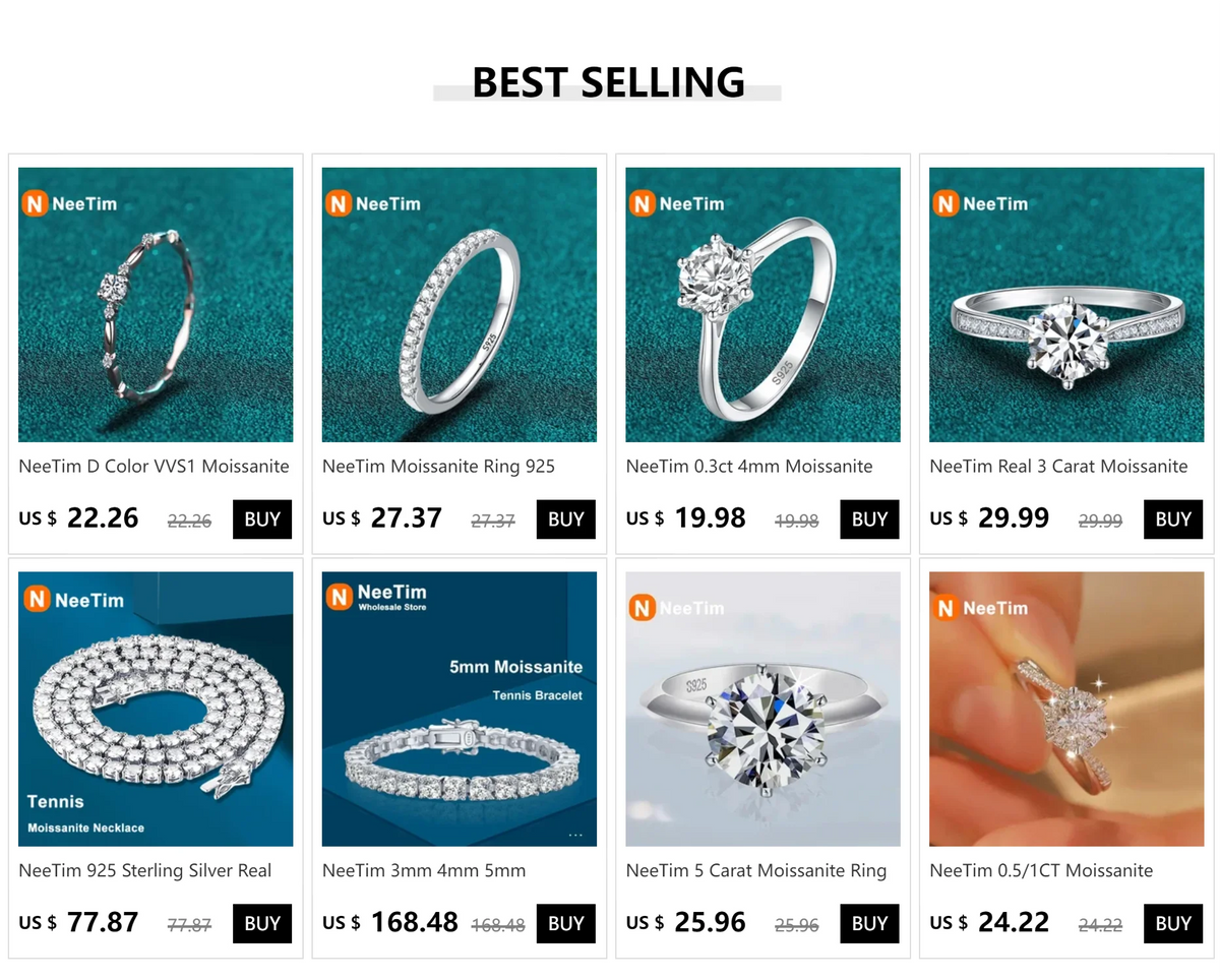 NeeTim D Color VVS1 Moissanite Ring for Women Wedding Fine Jewely with Certificete 925 Sterling Silver Engagement Rings Gifts
