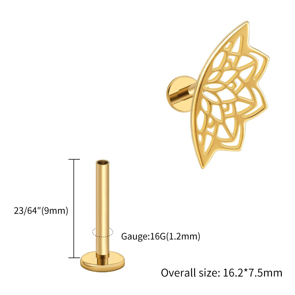 Right Grand ASTM F136 Titanium Lotus Flower Hidden Helix Earring 16G Gothic Punk Floating Cartilage Stud Piercing Jewelry