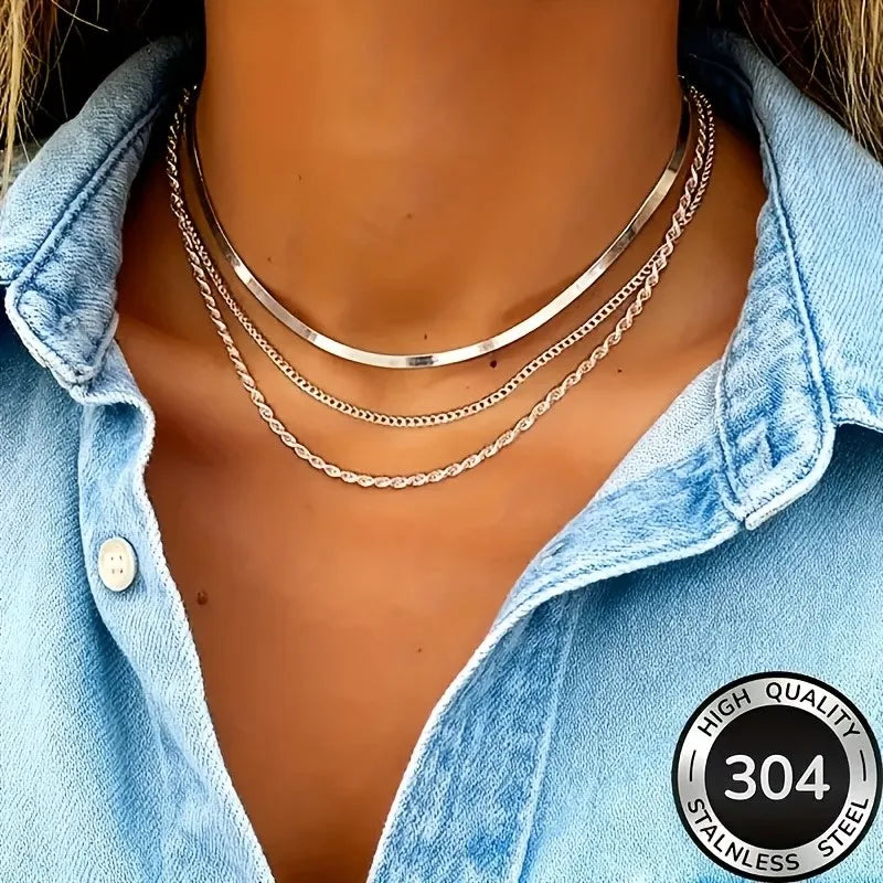 Stainless Steel High-Quality Minimalist Light Luxury Three-Layer Necklace for Women Fade-Resistant Hypoallergenic Jewelry Gifts