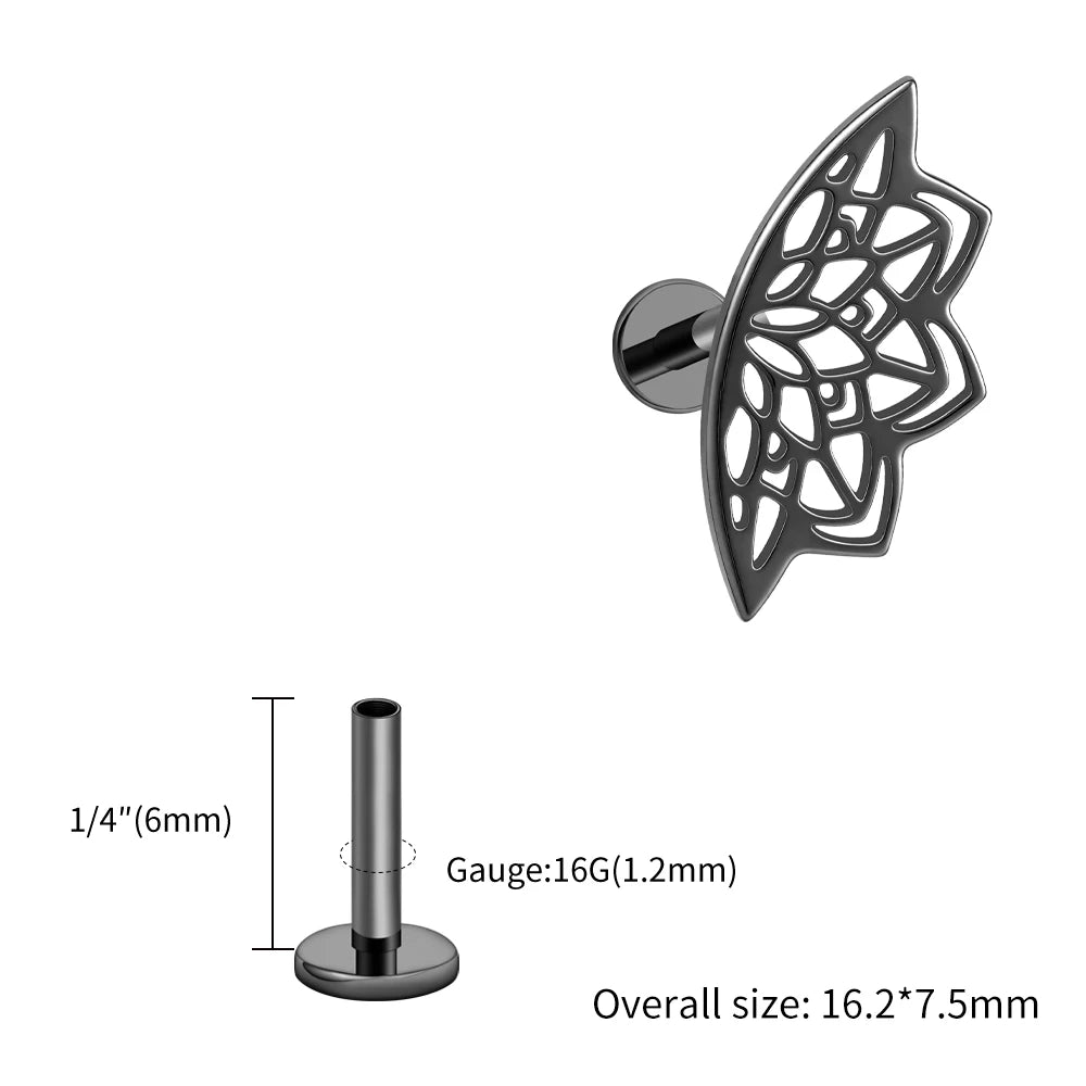 Right Grand ASTM F136 Titanium Lotus Flower Hidden Helix Earring 16G Gothic Punk Floating Cartilage Stud Piercing Jewelry