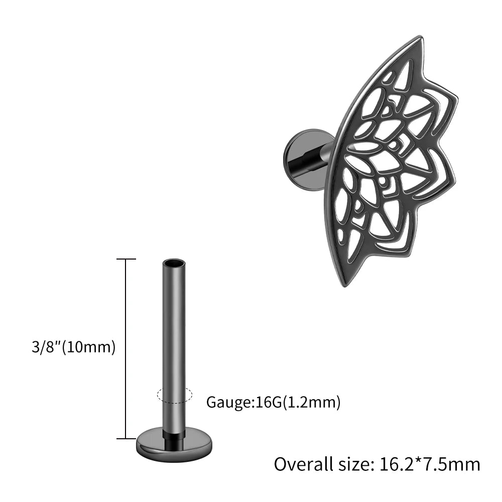 Right Grand ASTM F136 Titanium Lotus Flower Hidden Helix Earring 16G Gothic Punk Floating Cartilage Stud Piercing Jewelry