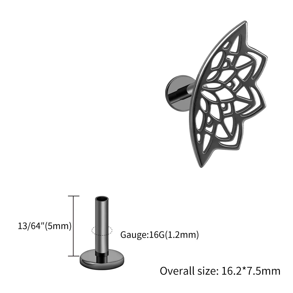 Right Grand ASTM F136 Titanium Lotus Flower Hidden Helix Earring 16G Gothic Punk Floating Cartilage Stud Piercing Jewelry