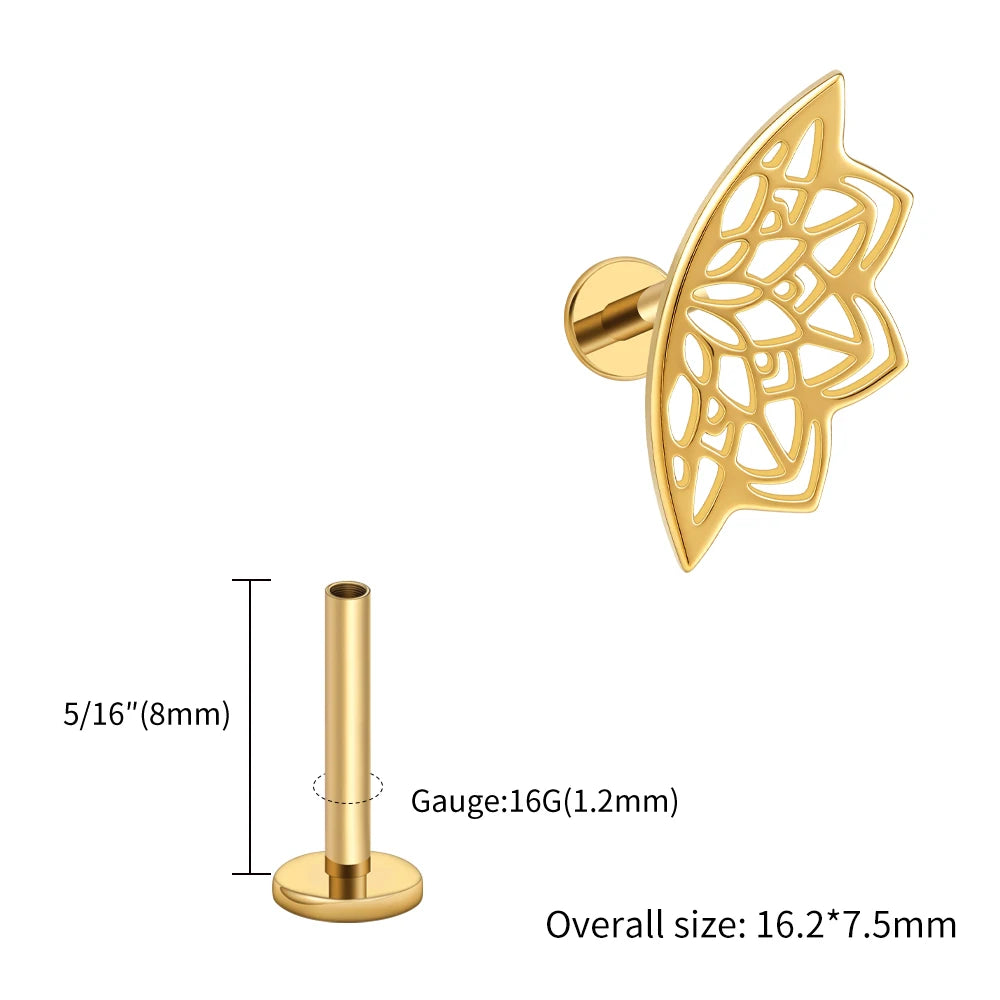 Right Grand ASTM F136 Titanium Lotus Flower Hidden Helix Earring 16G Gothic Punk Floating Cartilage Stud Piercing Jewelry